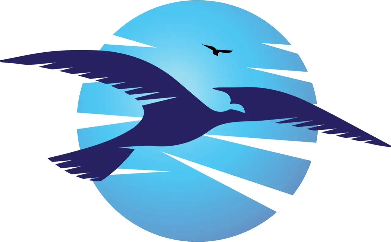 Banner logo with seagull and blue circle